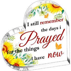 I Remember The Days I Prayed For Now Sign Inspirational Desk Decor Motivational Gifts Sunflower Gifts For Women Sunshine Gifts Acrylic Yellow Decor Stocking Stuffer For Lady
