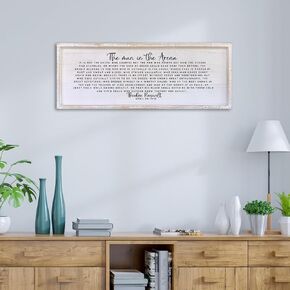The Man In The Arena Wall Decor 32"x12" Morden Office Motivational Wood Framed Sign For Men Large Farmhouse Living Room Inspirational Quotes Positive Speech Home Wall Decoration (Black)