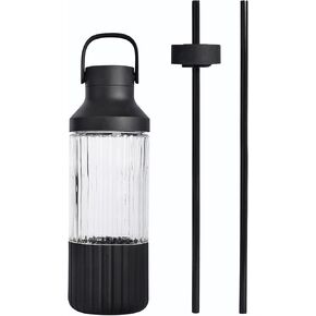 زجاجة مياه زجاجية من BEAST Health®، سعة 25 أونصة، زجاج بوروسيليكات، مانعة للتسرب، نظام مصاصة قابل لإعادة الاستخدام، غطاء حمل محمول، خالية من مادة BPA، آمنة للاستخدام في غسالة الأطباق (أسود كربوني) in Kuwait