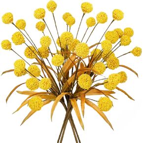 4Pcs Artificial Billy Balls Flowers Fall Faux Billy Button Thistle Globe Echinops Bouquet Floral Bulk Fake Wedding Filler Flowers for DIY Bouquet Centerpieces Arrangements Decorations