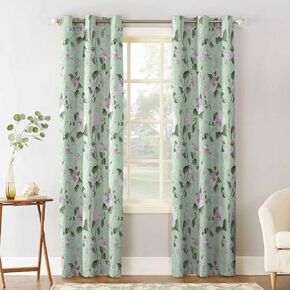Botanical Flower Blackout Curtains 39 Inches Length, Abstract Vintage Green White Plant Leaf Window Treatment Thermal Insulated Drapes for Bedroom Living Room 2 Panels 55x39 Inches
