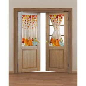 Thanksgiving Fall Black Out French Door Curtains For Door Window,Autumn Pumpkins Maple Leaves Orange Watercolor Rod Pocket Door Drapery Curtain Panel With Tieback For Front Back Patio Doors,25"x40"