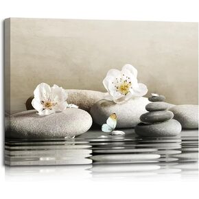 Zen Stone Canvas Wall Art Tranquil Meditate Wall Art for Bathroom Living Room Bedroom Modern Spiritual Yoga Spa Picture Wall Decor Framed Bedroom Wall Art,16x12 Inches