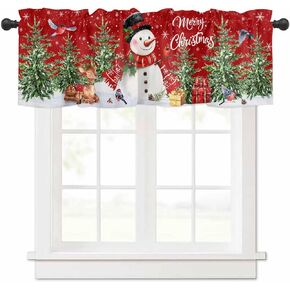 Christmas Curtain Valance for Windows Snowflake Snowman with Christmas Tree Winter Holiday Window Treatments 1 Panel Short Curtains for Kitchen Windows Bathroom Bedroom,54 x 18 Inch