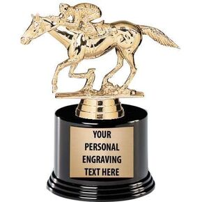 Crown Awards Horse Trophies with Custom Engraving, 5.75" Personalized Gold Racehorse Trophy On Deluxe Round Base Prime