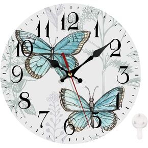 LOKMU Silent Non Ticking Clock 10 Inch, Round Wall Clock,Decorative for Living Room, Kitchen, Home,Bathroom, Bedroom, Office or School Vintage Butterflies and Herbs