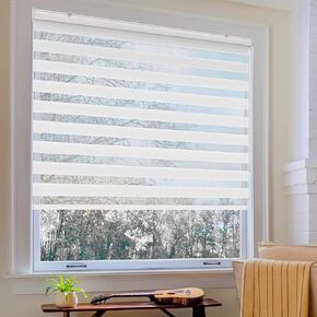 Zebra Roller Blinds for Windows, Dual Layer Zebra Roller Sheer Blind, Easy Light Control for Privacy Light Filtering Roller Shades for Windows, 34" W X 72" H, White