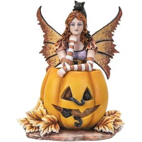 Pacific Giftware Mischief Pumpkin Fairy Statue, Miniature Garden Figurine, Outdoor or Indoor Decoration Accessories, Desk Table Decor Office Work 5.31" X 4.13" X 6.88"