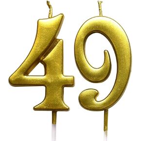 MAGJUCHE Gold 49th Birthday Numeral Candle, Number 49 Cake Topper Candles Party Decoration for Women or Men