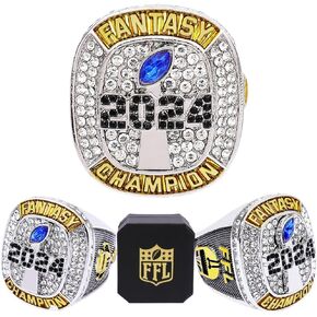 Fantasy Football Ring 2024 | Heavy FFL Champion Ring | Gold Silver Tone Plated Award Trophy for Fantasy Football League Winner
