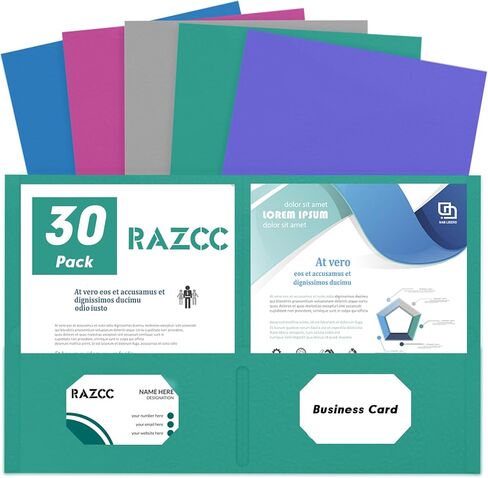 مجلدان للجيب، 30 حزمة من مجلدات الملفات RAZCC مع جيوب تناسب الورق بحجم الحروف، مجلد ملفات ورق سميك للمدرسة والمكتب والمنزل والأعمال، 5 ألوان متنوعة in Saudi Arabia