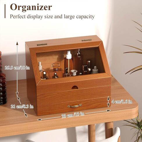 Cologne Stand Organizer for Men,Perfume Organizer for Dresser,Wooden Large Perfume Holder Storage with Acrylic Window,Cologne Display Shelf with Drawer Gift for Men in Kuwait