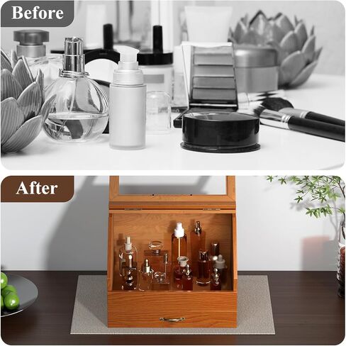 Cologne Stand Organizer for Men,Perfume Organizer for Dresser,Wooden Large Perfume Holder Storage with Acrylic Window,Cologne Display Shelf with Drawer Gift for Men in Kuwait
