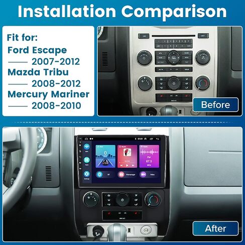 Roinvou 2+64G Android CarPlay Stereo for 07-12 Ford Escape/08-10 Mercury Mariner/08-12 Mazda Tribute, 9'' Touch Screen in-Dash GPS Navigation with Wireless CarPlay Android Auto Mirror Link BT RDS AHD in Saudi Arabia