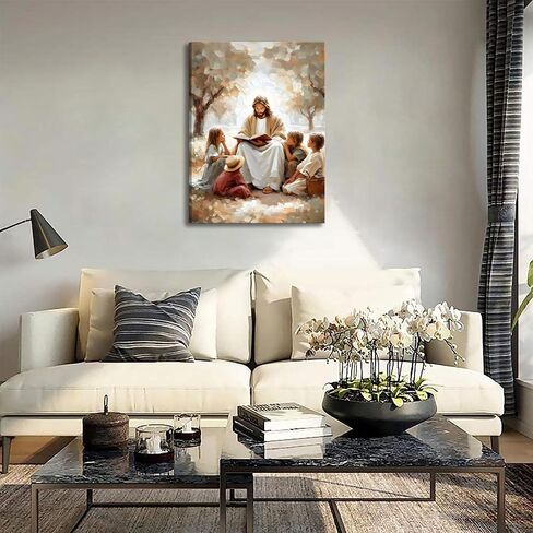 Jesus With Children Canvas Wall Art Christian Kids Room Wall Decor Picture Jesus Teaching Children Watercolor Poster Print for Kids Room Bedroom Church Decorations Ready To Hang in Saudi Arabia