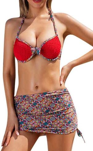 Modihito Women's Three-Piece Neck Strap Swimsuit Bikini and Beach Skirt in Saudi Arabia
