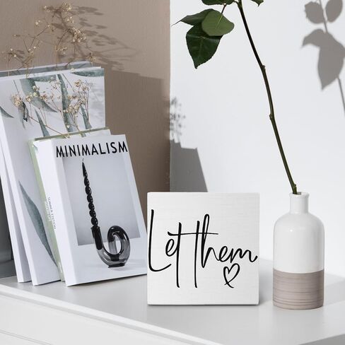 Inspirational Quotes Let Them Wooden Box Sign,Mental Health Box Sign,Box Sign For Office Kitchen Living Room Bedroom,Home Desk Shelf Tabletop Desk Decor,Housewarming Gifts,5x5 Inch in Saudi Arabia