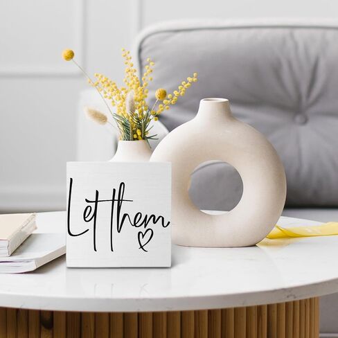 Inspirational Quotes Let Them Wooden Box Sign,Mental Health Box Sign,Box Sign For Office Kitchen Living Room Bedroom,Home Desk Shelf Tabletop Desk Decor,Housewarming Gifts,5x5 Inch in Saudi Arabia