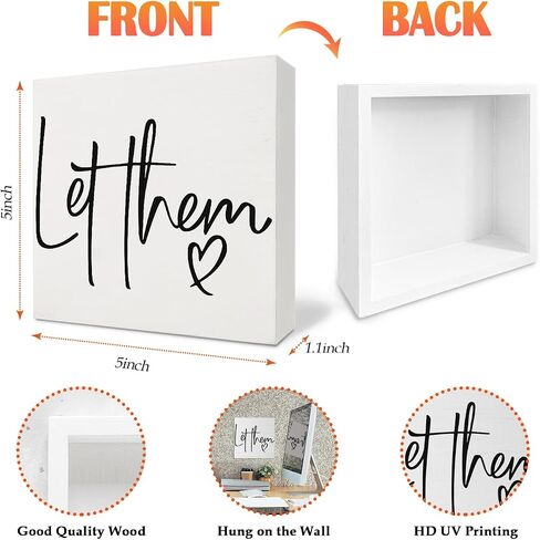 Inspirational Quotes Let Them Wooden Box Sign,Mental Health Box Sign,Box Sign For Office Kitchen Living Room Bedroom,Home Desk Shelf Tabletop Desk Decor,Housewarming Gifts,5x5 Inch in Saudi Arabia