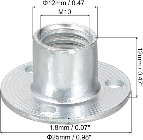 uxcell M12 Brad Hole Tee Nut, 10pcs Carbon Steel Round Base Screw-in T-Nuts Furniture Hardware Flange Female Thread Insert Nuts in Saudi Arabia