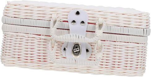 Simulated Rattan Woven Storage Box with Lid Handwoven Decorative Suitcase for Organizing Clothes Toys and Accessories Vintage Wicker Storage Basket for Home Decor in Kuwait