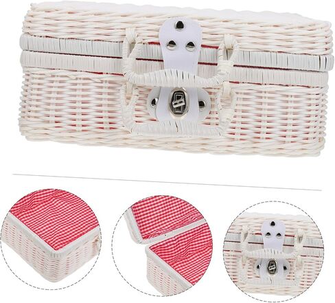Simulated Rattan Woven Storage Box with Lid Handwoven Decorative Suitcase for Organizing Clothes Toys and Accessories Vintage Wicker Storage Basket for Home Decor in Kuwait