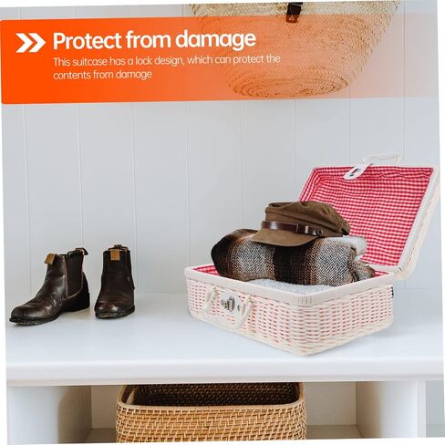Simulated Rattan Woven Storage Box with Lid Handwoven Decorative Suitcase for Organizing Clothes Toys and Accessories Vintage Wicker Storage Basket for Home Decor in Kuwait