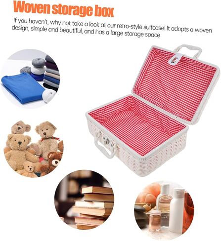 Simulated Rattan Woven Storage Box with Lid Handwoven Decorative Suitcase for Organizing Clothes Toys and Accessories Vintage Wicker Storage Basket for Home Decor in Kuwait