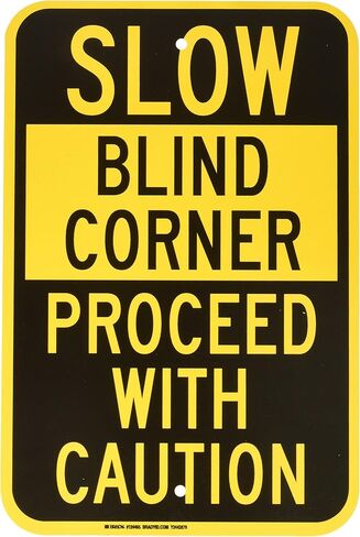 Brady 124465 Traffic Control Sign, Legend "Slow Blind Corner Proceed with Caution", 18" Height, 12" Width, Black on Yellow in Saudi Arabia