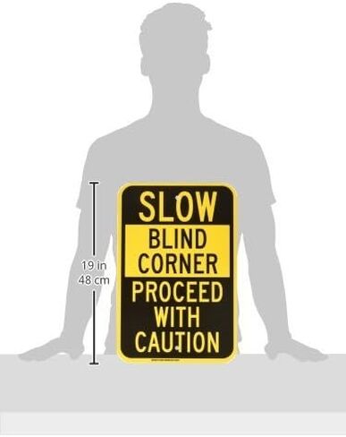 Brady 124465 Traffic Control Sign, Legend "Slow Blind Corner Proceed with Caution", 18" Height, 12" Width, Black on Yellow in Saudi Arabia