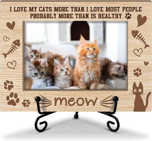 Wooden Photo Frame for Cat - I Love My Cats More Than I Love Most People 4x6 Picture Frame Horizontal, Cat Memorial Picture Frame, Cat Picture Frame, Cat Love Gifts for Friends BFF Coworkers - 39 in Saudi Arabia