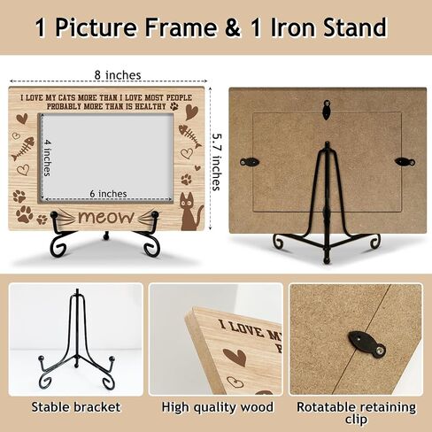 Wooden Photo Frame for Cat - I Love My Cats More Than I Love Most People 4x6 Picture Frame Horizontal, Cat Memorial Picture Frame, Cat Picture Frame, Cat Love Gifts for Friends BFF Coworkers - 39 in Saudi Arabia