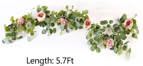 ACIOPPL 1Pcs 5.7Ft Artificial Eucalyptus Garland with Flowers, Fake Peony Flower Greenery Garland Floral Vines Peony Eucalyptus Vine for Party Wedding Table Runner Christmas Thanksgiving Decor in Saudi Arabia