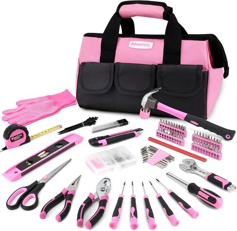 KingTool 275-Piece Pink Tool Set - Pink Tool Kit with 12" Wide Mouth Open Pink Tool Storage Bag, Womens Tool Kit for House, Perfect for DIY Projects & Home Repairs in Saudi Arabia