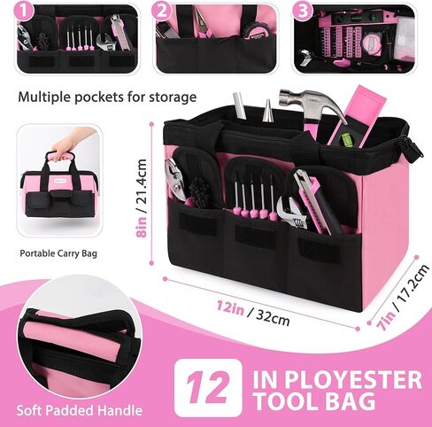 KingTool 275-Piece Pink Tool Set - Pink Tool Kit with 12" Wide Mouth Open Pink Tool Storage Bag, Womens Tool Kit for House, Perfect for DIY Projects & Home Repairs in Saudi Arabia