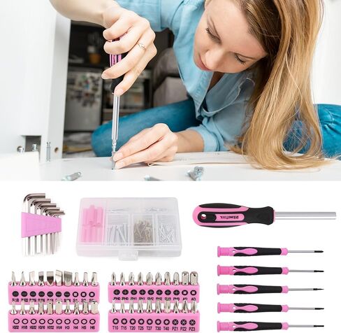 KingTool 275-Piece Pink Tool Set - Pink Tool Kit with 12" Wide Mouth Open Pink Tool Storage Bag, Womens Tool Kit for House, Perfect for DIY Projects & Home Repairs in Saudi Arabia