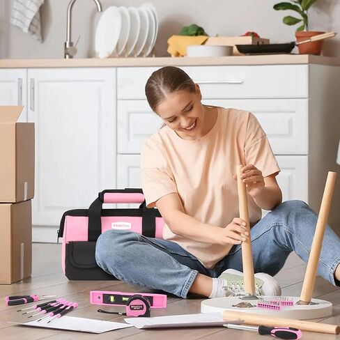 KingTool 275-Piece Pink Tool Set - Pink Tool Kit with 12" Wide Mouth Open Pink Tool Storage Bag, Womens Tool Kit for House, Perfect for DIY Projects & Home Repairs in Saudi Arabia