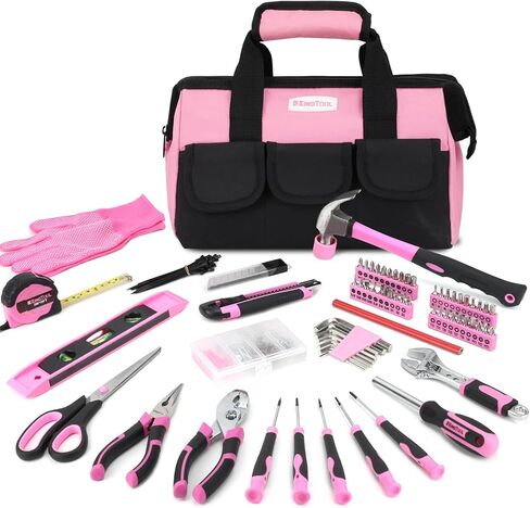 KingTool 275-Piece Pink Tool Set - Pink Tool Kit with 12" Wide Mouth Open Pink Tool Storage Bag, Womens Tool Kit for House, Perfect for DIY Projects & Home Repairs in Saudi Arabia