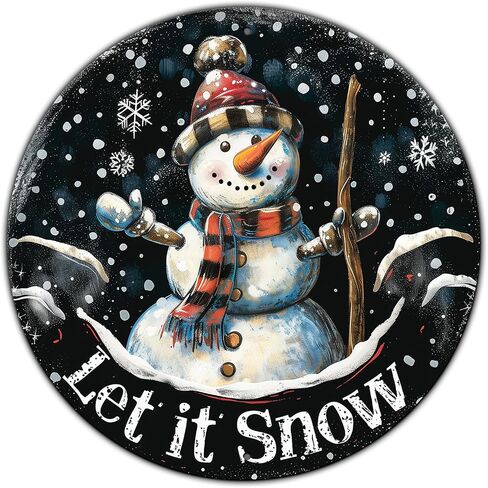 Let It Snow Snowman Sign Winter Welcome Farmhouse Christmas Metal Tin Sign for Outdoor Outside Porch Rustic Snowflakes Wreath Wall Hanging Decoration 8 Inch in Saudi Arabia