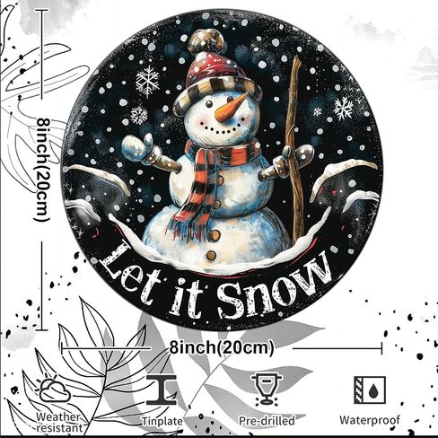Let It Snow Snowman Sign Winter Welcome Farmhouse Christmas Metal Tin Sign for Outdoor Outside Porch Rustic Snowflakes Wreath Wall Hanging Decoration 8 Inch in Saudi Arabia