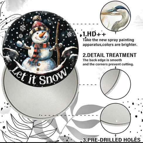 Let It Snow Snowman Sign Winter Welcome Farmhouse Christmas Metal Tin Sign for Outdoor Outside Porch Rustic Snowflakes Wreath Wall Hanging Decoration 8 Inch in Saudi Arabia