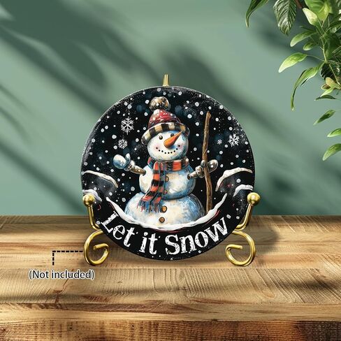 Let It Snow Snowman Sign Winter Welcome Farmhouse Christmas Metal Tin Sign for Outdoor Outside Porch Rustic Snowflakes Wreath Wall Hanging Decoration 8 Inch in Saudi Arabia