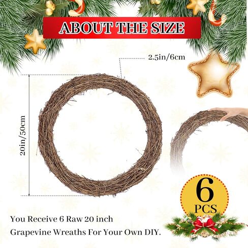 Suzile 6 Pcs 20 Inches Grapevine Wreath Round Bulk Grapevine Wreaths for Crafts Grape Vines Wreath Base Wreath Frame Rings Stick Twig Wreath Ring for DIY Crafts Front Door Decorations in Saudi Arabia