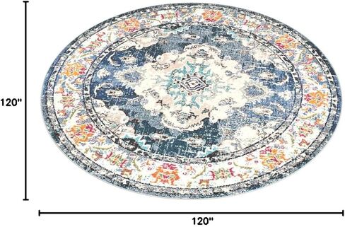 SAFAVIEH Monaco Collection Area Rug - 10' Round, Navy & Light Blue, Boho Chic Medallion Distressed Design, Non-Shedding & Easy Care, Ideal for High Traffic Areas in Living Room, Bedroom (MNC243N) in Saudi Arabia