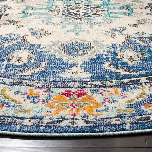 SAFAVIEH Monaco Collection Area Rug - 10' Round, Navy & Light Blue, Boho Chic Medallion Distressed Design, Non-Shedding & Easy Care, Ideal for High Traffic Areas in Living Room, Bedroom (MNC243N) in Saudi Arabia