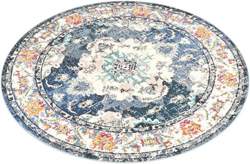 SAFAVIEH Monaco Collection Area Rug - 10' Round, Navy & Light Blue, Boho Chic Medallion Distressed Design, Non-Shedding & Easy Care, Ideal for High Traffic Areas in Living Room, Bedroom (MNC243N) in Saudi Arabia