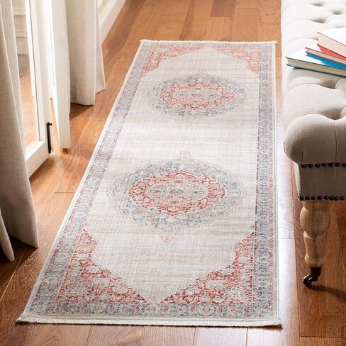 سجادة SAFAVIEH Kenitra Collection - 2'2" x 10'، عاجي وأحمر، تصميم شرقي عتيق، لا يتساقط ويسهل العناية به، مثالي للمناطق ذات حركة المرور العالية في غرفة المعيشة وغرفة النوم (KRA678B) in Saudi Arabia