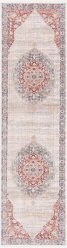 سجادة SAFAVIEH Kenitra Collection - 2'2" x 10'، عاجي وأحمر، تصميم شرقي عتيق، لا يتساقط ويسهل العناية به، مثالي للمناطق ذات حركة المرور العالية في غرفة المعيشة وغرفة النوم (KRA678B) in Saudi Arabia