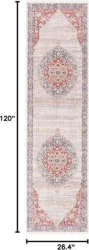 سجادة SAFAVIEH Kenitra Collection - 2'2" x 10'، عاجي وأحمر، تصميم شرقي عتيق، لا يتساقط ويسهل العناية به، مثالي للمناطق ذات حركة المرور العالية في غرفة المعيشة وغرفة النوم (KRA678B) in Saudi Arabia