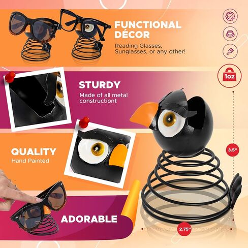 حامل النظارات بتصميم البومة من Made Easy Kit - حامل ذو رأس بوبل للنظارات الشمسية والمواصفات - حامل عرض النظارات المزخرف الممتع (أسود البومة) in Saudi Arabia